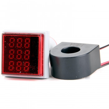 AC Dijital Voltmetre/Ampermetre/Frekansmetre  12-500V AC 0-99Hz 100A Akım Trafolu KARE 22MM 