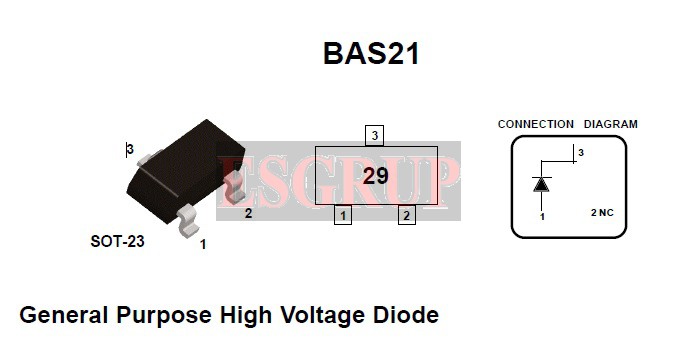 BAS21   DIODE SWITCHING Single 200mA 250V SMT SOT23