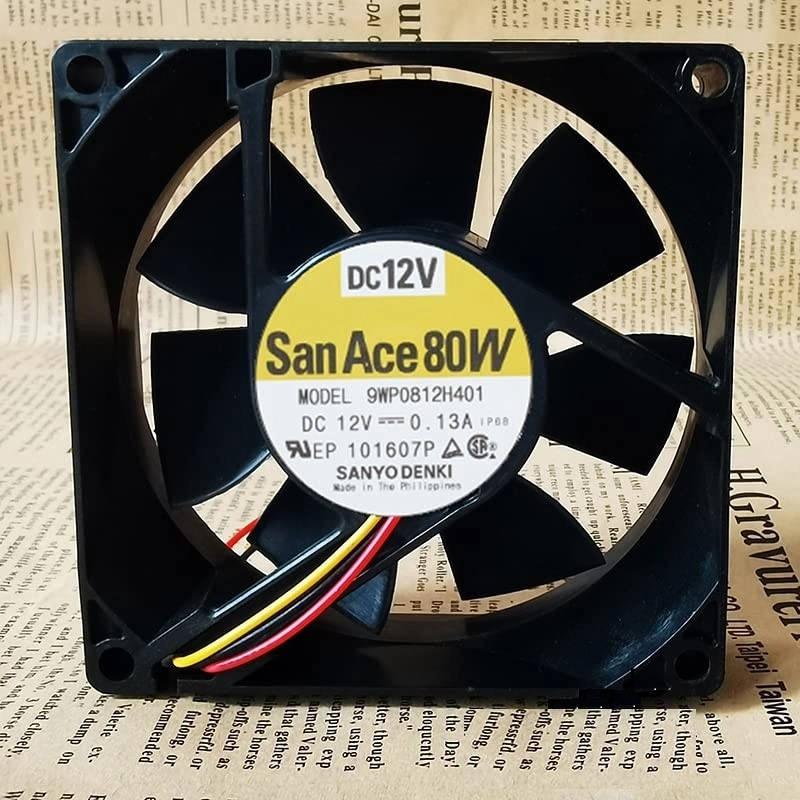 SanAce 9WP0812H401, 12VDC 0.13A 3 Kablolu Fan IP55 80X80X25