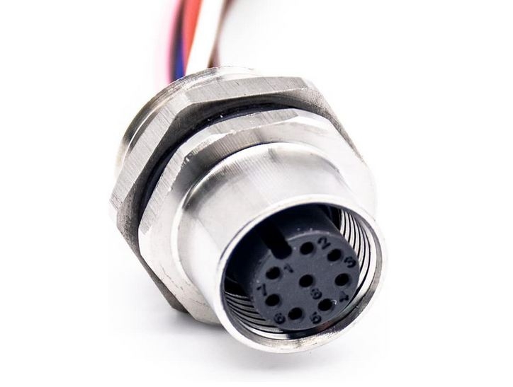 M12 8-Pin Dişi Panel Konnektör Kablolu IP67 