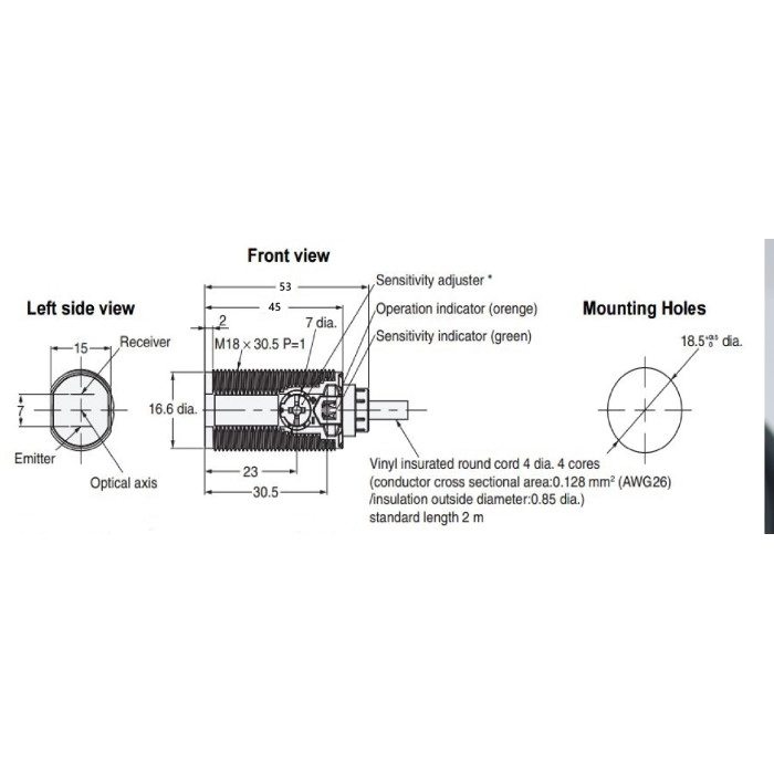 SPL18-D100NLC  ÇİSİMDEN YANSIMALI SENSÖR  100CM  NPN NO-NC 10-30VDC SELİ