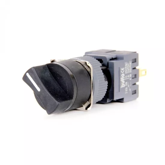 F16-512-1 16mm Yuvarlak Plastik Gövde (1)-0-(2) Yaylı Mandal Buton 2NO-2NC 8Pin