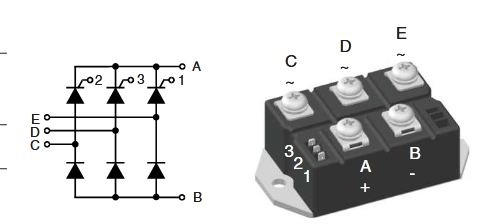 VVZ175-16  Three Phase Half Controlled Rectifier Bridge, B6HK 167A 1600V