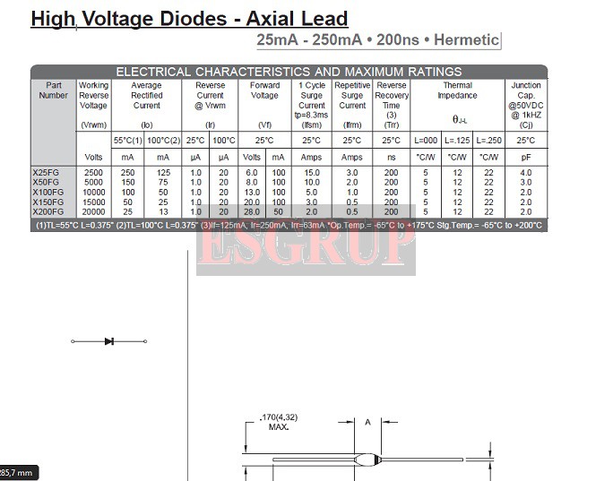 X40FG   200ns   Hermetic High 4000 Voltage Diodes - Axial Lead   VMI